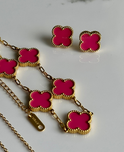 Set trébol rosa fucsia y oro Stainless Steel - 3 piezas