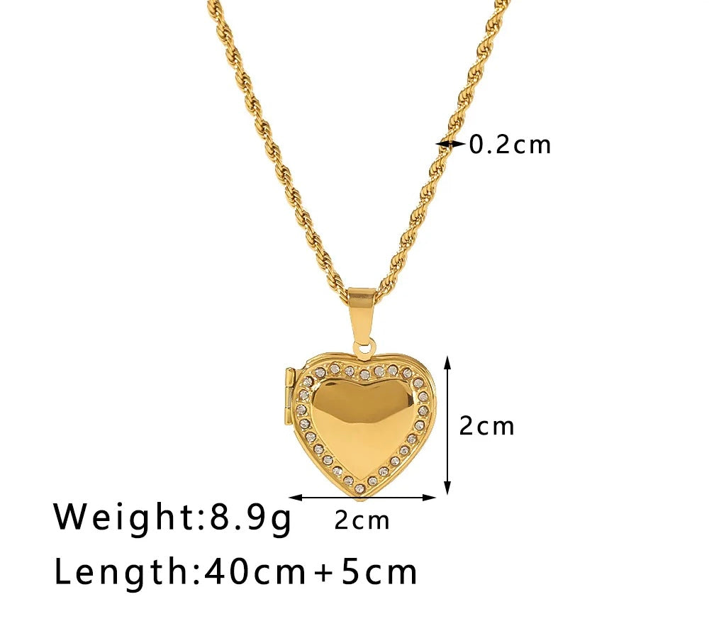 Photo necklace - corazón oro con diamantes (1-2 fotos)