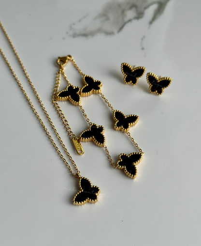 Set mariposa negro y oro Stainless Steel - 3 piezas