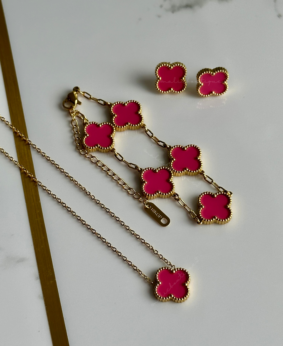 Set trébol rosa fucsia y oro Stainless Steel - 3 piezas