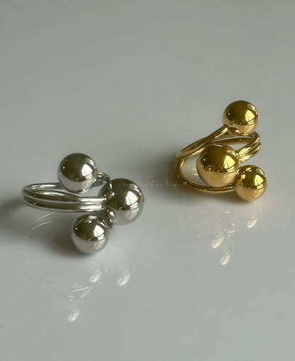 Sortija doble con bola en oro o plata Stainless Steel