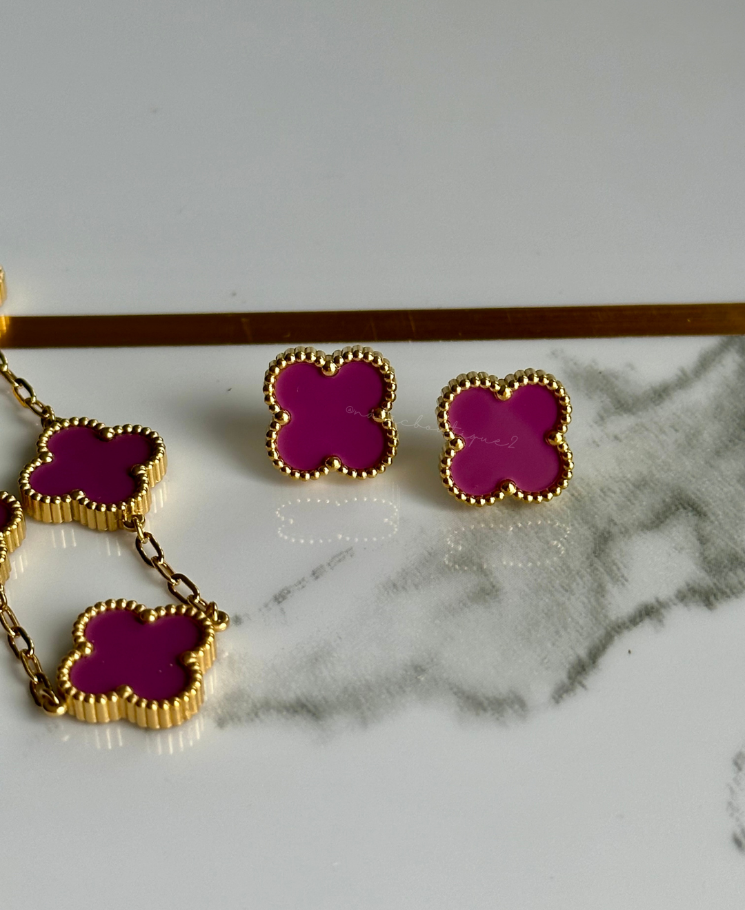 Set trébol violeta y oro Stainless Steel - 3 piezas