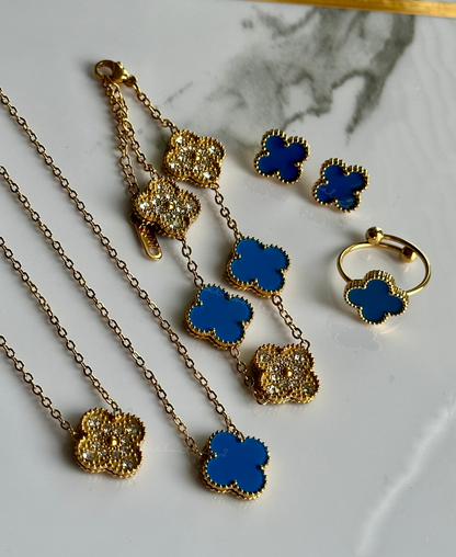 Set trébol azul y oro reversible en SS - 4 piezas