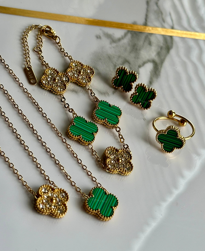 Set trébol verde y oro reversible en SS - 4 piezas